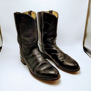 Justin Cowboy Western Boots Black Leather Sz 9.5 D